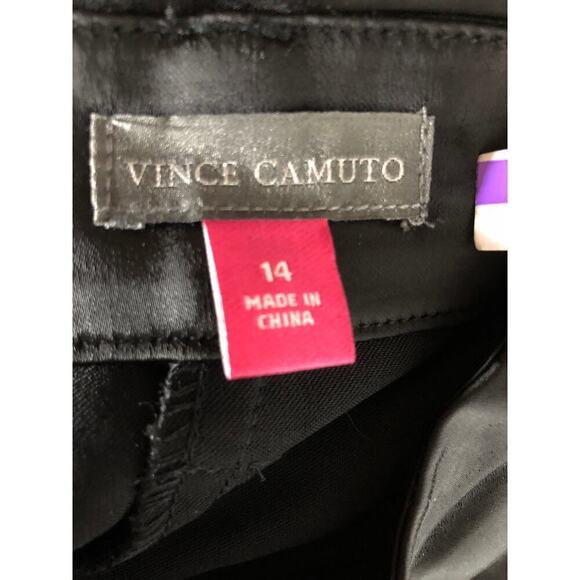 Vince Camuto Pants Pleated Wide Leg High Rise Flowy Satin Trousers Rich Black 14 - Picture 7 of 12